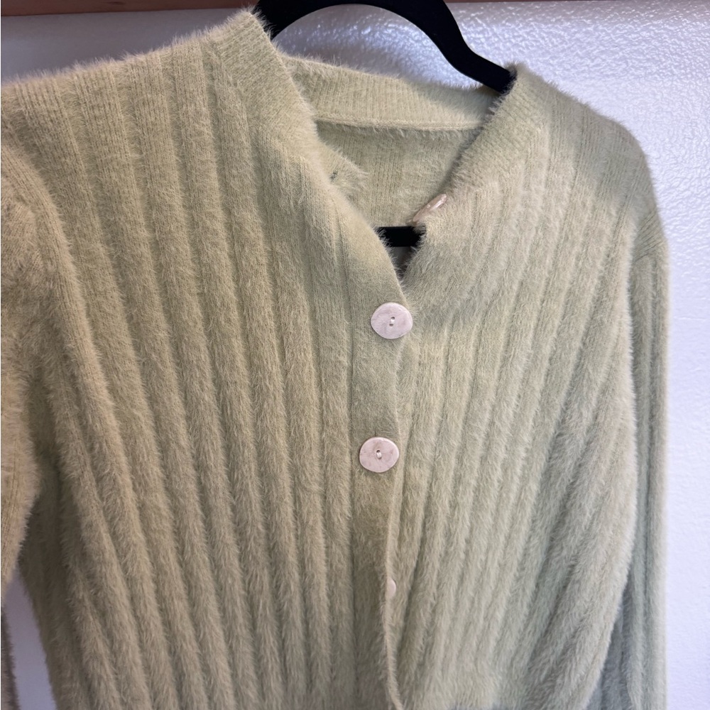 Fuzzy Ribbed button cardigan/ cropped knit sweater